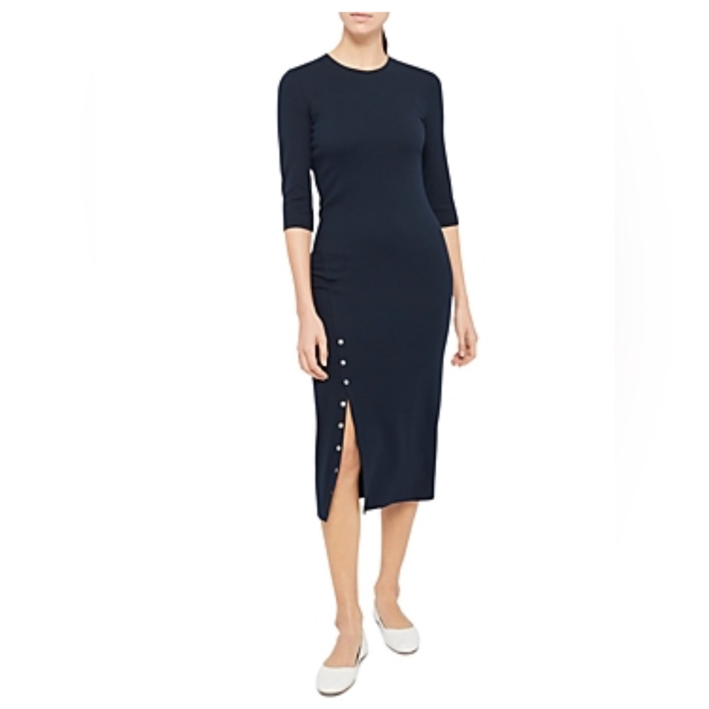 Theory women’s Navy Midi Dress with Side Buttons stretch size L